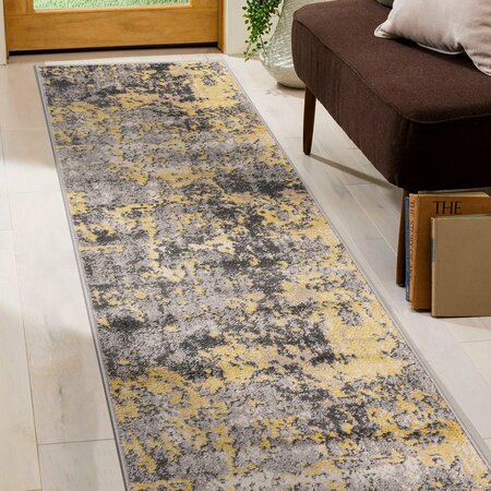 World Rug Gallery Contemporary Distressed Abstract Watercolor Non Shedding Soft Area Rug 2' x 7' Yellow 395YELLOW2x7